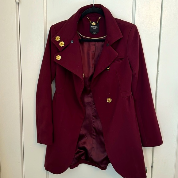 Bebe Burgandy Gold Clasp Coat XS - Picture 4 of 4